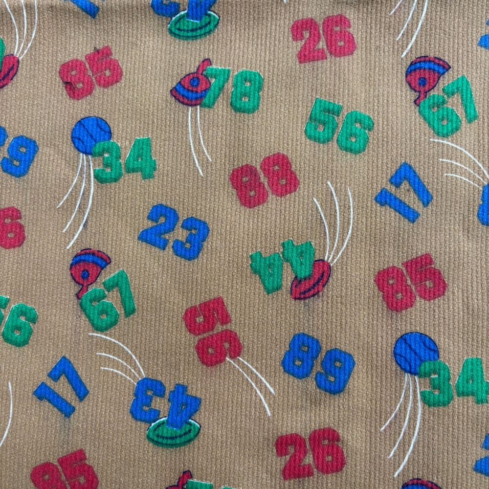 Vintage Sports Numbers Print Fabric Remnant Tan Textured Corduroy‎ 46.5x45 Retro